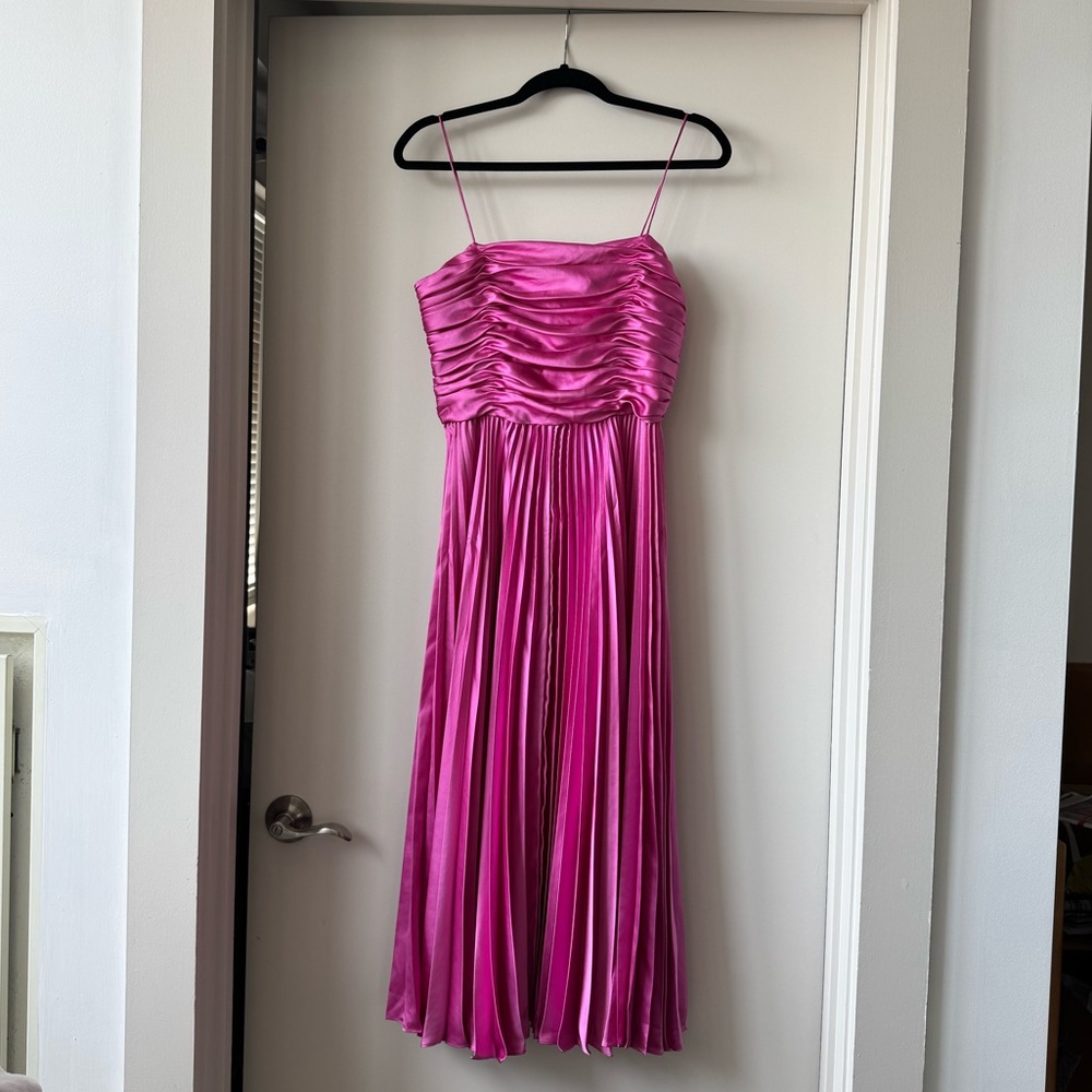 Amur Pink Pleated Spaghetti Strap Dress